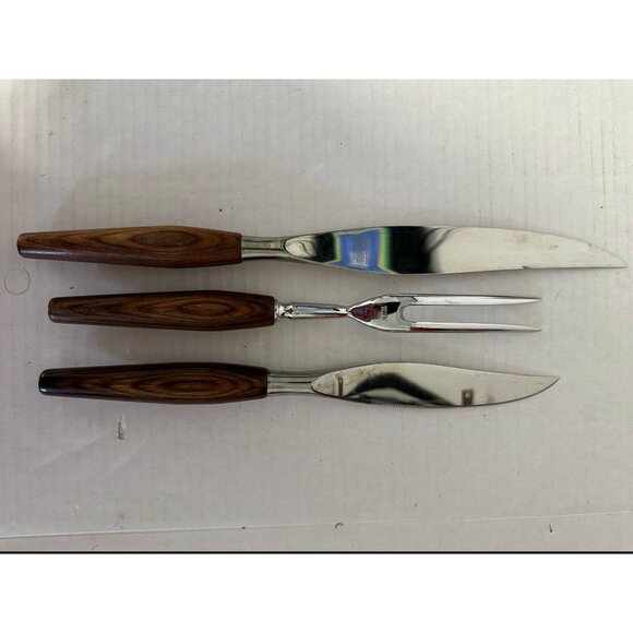 Mode Danish MCM Mid Century Sheffield England Teak Wood Handled 3-Piece Set Vtg - Picture 7 of 7